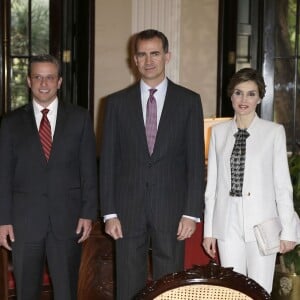 Le roi Felipe VI et la reine Letizia d'Espagne étaient en visite officielle à Porto Rico le 15 mars 2016 à l'occasion du VIIe Congrès international de la langue espagnole.