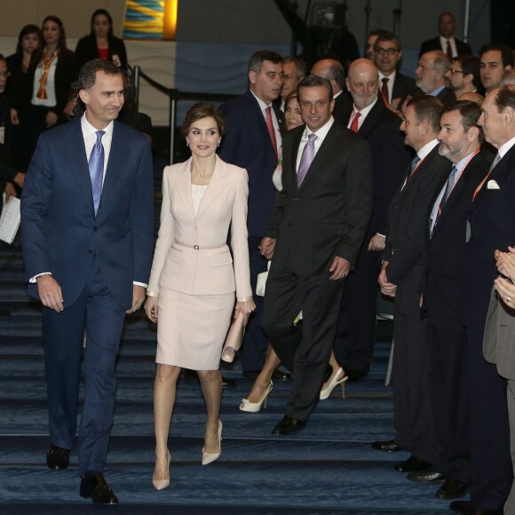 Le roi Felipe VI et la reine Letizia d'Espagne étaient en visite officielle à Porto Rico le 15 mars 2016 à l'occasion du VIIe Congrès international de la langue espagnole.