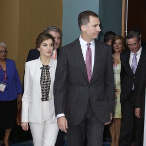 Le roi Felipe VI et la reine Letizia d'Espagne étaient en visite officielle à Porto Rico le 15 mars 2016 à l'occasion du VIIe Congrès international de la langue espagnole.