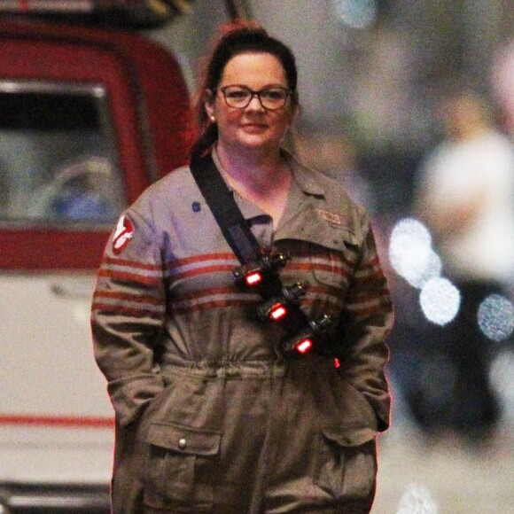 Exclusif - Melissa McCarthy en tournage sur le nouveau Ghostbusters à Boston le 14 juillet 2015.