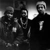 Phife Dawg, Ali Shaheed Muhammad, Q-Tip, Jarobi White du groupe A Tribe Called Quest, sur le tournage du clip 'I Left My Wallet in El Segundo' en 1990