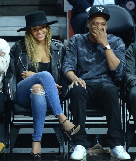 Beyoncé et Jay Z au Staples Center à Los Angeles, le 3 mars 2016.