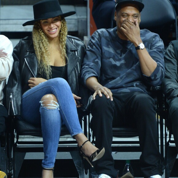 Beyoncé et Jay Z au Staples Center à Los Angeles, le 3 mars 2016.