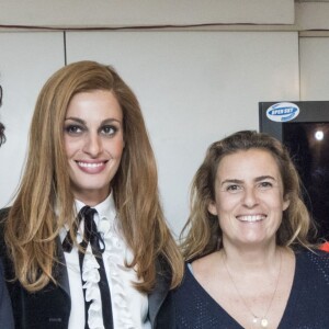 Riccardo Scamarcio (Orlando), Sveva Alviti (Dalida), Lisa Azuelos, Alessandro Borghi (Luigi Tenco) assistent à une conférence de presse pour le film Dalida réalisé par Lisa Azuelos, à Sanremo, le 5 avril 2016.