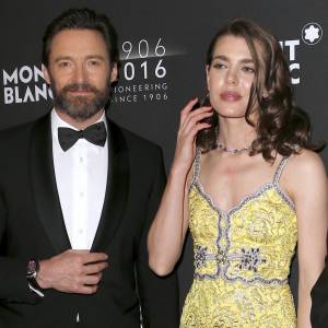 Hugh Jackman, Charlotte Casiraghi (robe Gucci) et CEO Jerome Lambert - Soirée du 110ème anniversaire de Montblanc à New York le 5 avril 2016.