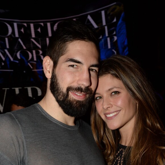 Nikola Karabatic et Géraldine Pillet au VIP Room à Paris le 2 février 2015, célébrant la victoire de l'équipe de France championne du monde. Le couple a eu le 7 avril 2016 son premier enfant, Alek.