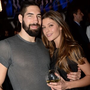 Nikola Karabatic et Géraldine Pillet au VIP Room à Paris le 2 février 2015, célébrant la victoire de l'équipe de France championne du monde. Le couple a eu le 7 avril 2016 son premier enfant, Alek.