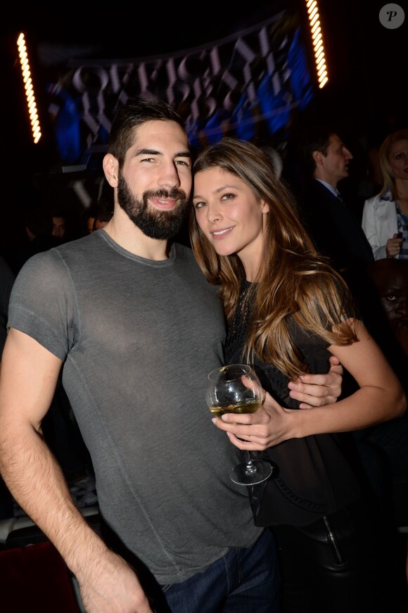 Nikola Karabatic et Géraldine Pillet au VIP Room à Paris le 2 février 2015, célébrant la victoire de l'équipe de France championne du monde. Le couple a eu le 7 avril 2016 son premier enfant, Alek.