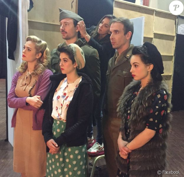 Alice Raucoules et la troupe de Un Été 44. (Tomislav Matosin, Barbara Pravi, Philippe Krier, Sarah-Lane Roberts et Nicolas Laurent) Facebook. Avril 2016