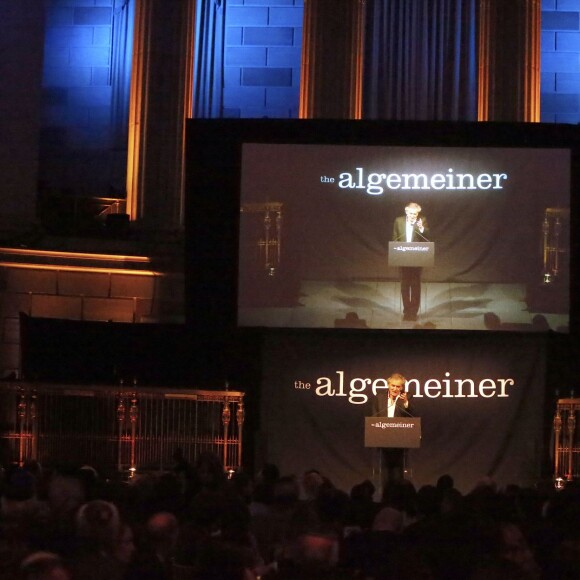 Exclusif - Bernard-Henri Lévy pendant son allocution lors du 3e gala Algemeiner Jewish 100 au Gotham Hall à New York, le 28 mars 2016. BHL s'est vu décerner lors de cet événement le prix Warrior of Truth Award au regard de son combat contre l'antisémitisme.