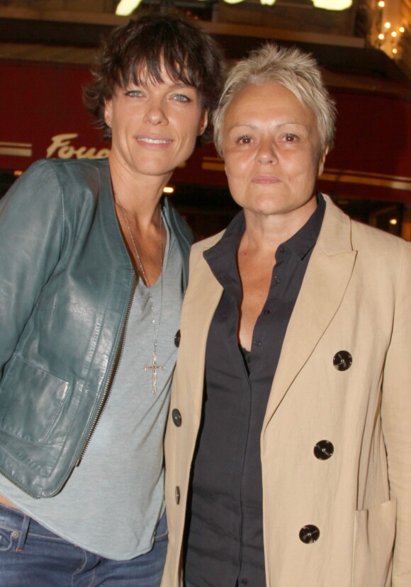 Exclusif - Muriel Robin et sa compagne Anne Le Nen - Catherine Lara fête son 70e anniversaire au Fouquet's à Paris le 30 mai 2015.