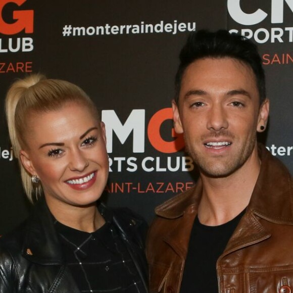 Katrina Patchett et Maxime Dereymez à l'inauguration du CMG Sports Club ONE Saint-Lazare à Paris, le 28 avril 2016