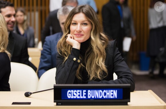 Gisele Bündchen ambassadrice de bonne volonté pour la journée du Fonds mondial pour la nature 2016 à l'ONU à New York le 2 mars 2016