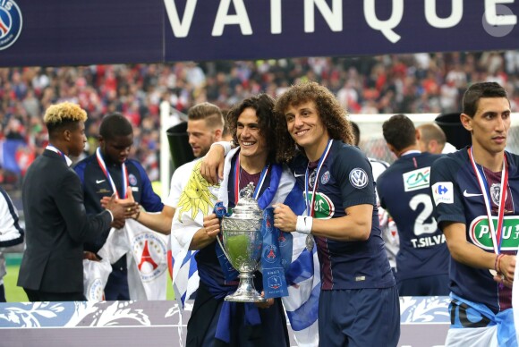 Edinson Cavani et David Luiz - Finale de la coupe de France de football (PSG / OM) au Stade de France le 21 mai 2016. Le PSG remporte le match 4 à 2.