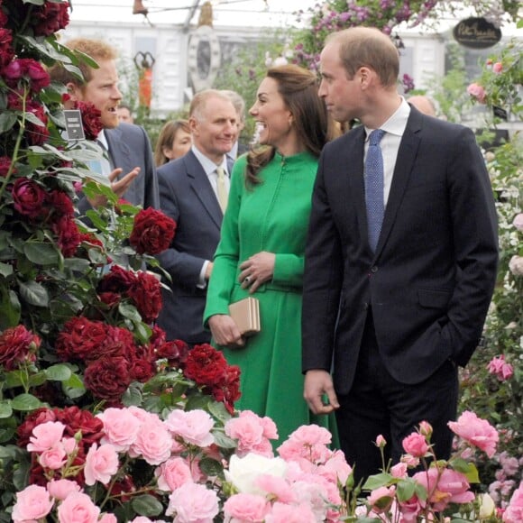 Le prince William, la duchesse Catherine de Cambridge et le prince Harry en visite au Chelsea Flower Show 2016 à Londres, le 23 mai 2016.