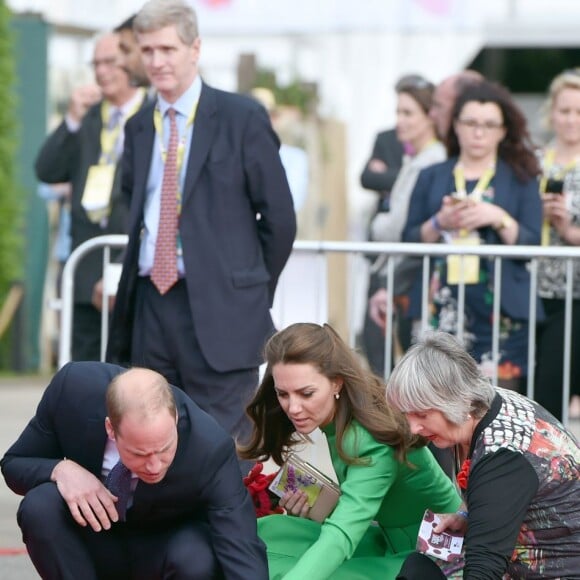 Kate Middleton et le prince William admirent un tapis de 5000 coquelicots au Chelsea Flower Show à Londres le 23 mai 2016.