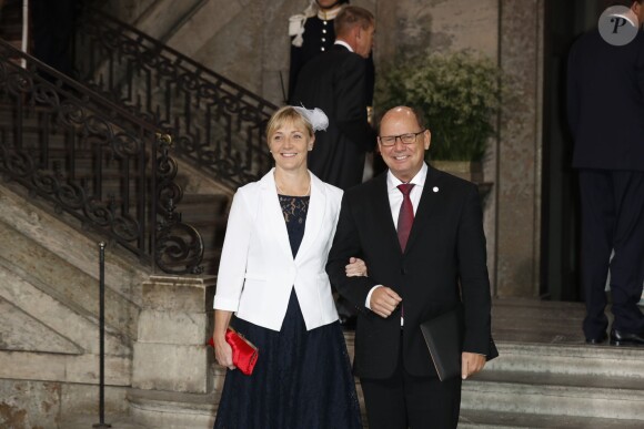 Urban Ahlin et sa femme Jenny - Baptême du prince Oscar de Suède à Stockholm en Suède le 27 mai 2016.