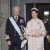 Le roi Carl Gustav et la reine Silvia de Suède - Baptême du prince Oscar de Suède à Stockholm en Suède le 27 mai 2016.