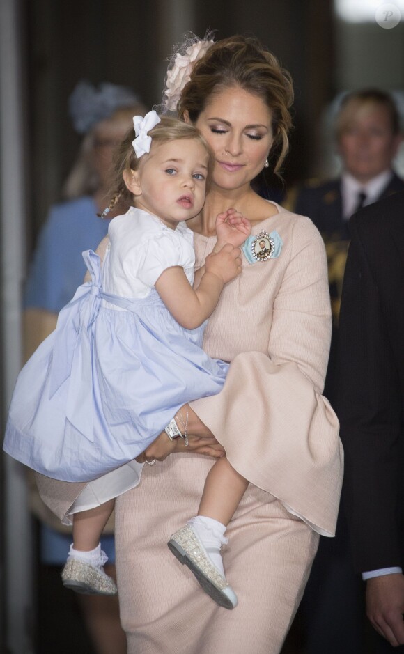 La princesse Madeleine et sa fille la princess Leonore - Baptême du prince Oscar de Suède à Stockholm en Suède le 27 mai 2016.