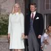 Les parrains, La princesse Mette-Marit de Norvège et le prince Frederik de Danemark - Baptême du prince Oscar de Suède à Stockholm en Suède le 27 mai 2016.