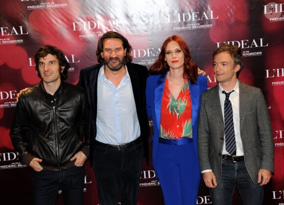 Gaspard Proust, Frederic Beigbeder, Audrey Fleurot, Jonathan Lambert lors de la première de L'Idéal au Grand Rex, Paris, le 30 mai 2016.