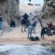 Exclusif - Arnold Schwarzenegger tourne dans la plus grande discrétion, dans une tenue de type militaire/agent secret, sur une plage de la Costa Brava, une publicité pour la sortie d'un jeu vidéo. Gérone, Espagne, le 24 mai 2016.
