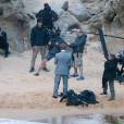 Exclusif - Arnold Schwarzenegger tourne dans la plus grande discrétion, dans une tenue de type militaire/agent secret, sur une plage de la Costa Brava, une publicité pour la sortie d'un jeu vidéo. Gérone, Espagne, le 24 mai 2016.