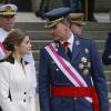 Le roi Felipe VI et la reine Letizia d'Espagne lors de la journée nationale des forces armées à Madrid le 28 mai 2016.