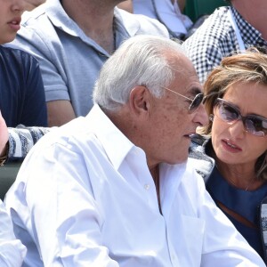 Dominique Strauss Kahn et sa compagne Myriam L'Aouffir - People dans les tribunes des Internationaux de France de tennis de Roland Garros le 30 mai 2015.