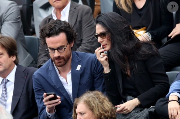 Marie Drucker et son compagnon Mathias Vicherat - People dans les tribunes de la finale homme des internationaux de France de Roland Garros à Paris le 5 juin 2016. © Moreau-Jacovides / Bestimage