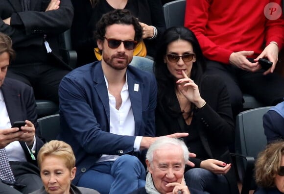 Marie Drucker et son compagnon Mathias Vicherat - People dans les tribunes de la finale homme des internationaux de France de Roland Garros à Paris le 5 juin 2016. © Moreau-Jacovides / Bestimage