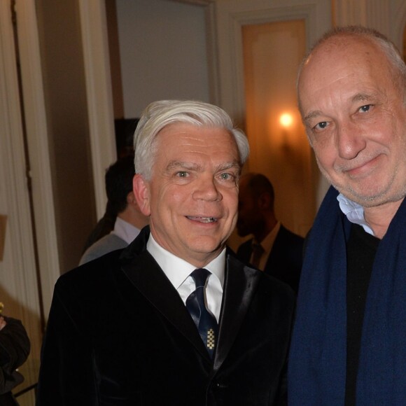 Jean-François Bardinon (Créateur de la Maison de Prêt-à-porter de Luxe Chapal) et François Berléand - People à la présentation exclusive du Range Rover "EVOQUE Cabriolet" à la Maison Chapal à Paris. Le 28 janvier 2016 © Veeren / Bestimage