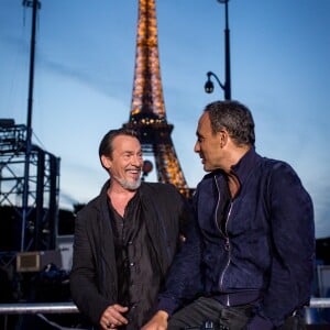 Exclusif - Florent Pagny, Nikos Aliagas - Concert "UEFA Euro 2016 Le Grand Show d'Ouverture" dans la fan-zone à la veille du 1er match de l'EURO 2016 sur le Champ-de-Mars, au pied de la Tour Eiffel à Paris le 9 juin 2016. © Cyril Moreau/Bestimage