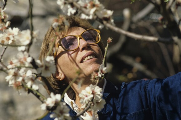 Benoîte Groult dans le jardin de sa maison de Hyères en février 1988.