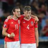 Le joueur Gallois Gareth Bale (11) et Ben Davies - Match de quarts de finale de l'Euro, Belgique-Pays de Galles, à Lille le 1er juillet 2016. 
