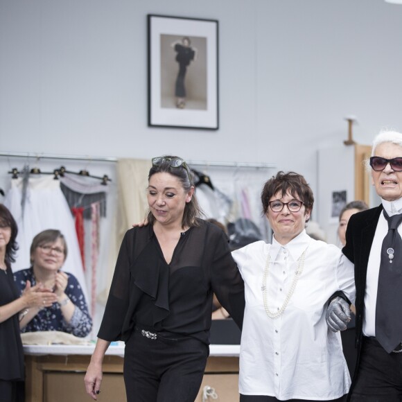 Cécile Ouvrard, Josette Peltier, le designer Karl Lagerfeld, Jacqueline Mercier, Olivia Douchez - Défilé Chanel (collection haute couture automne-hiver 2016-2017) au Grand Palais. Paris, le 5 juillet 2016. © Olivier Borde / Bestimage