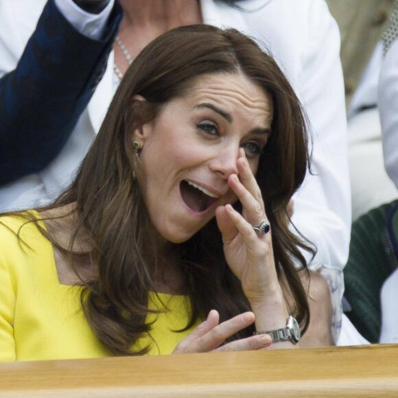 Kate Middleton, duchesse de Cambridge, dans les tribunes du tournoi de Wimbledon à Londres, le 7 juillet 2016.