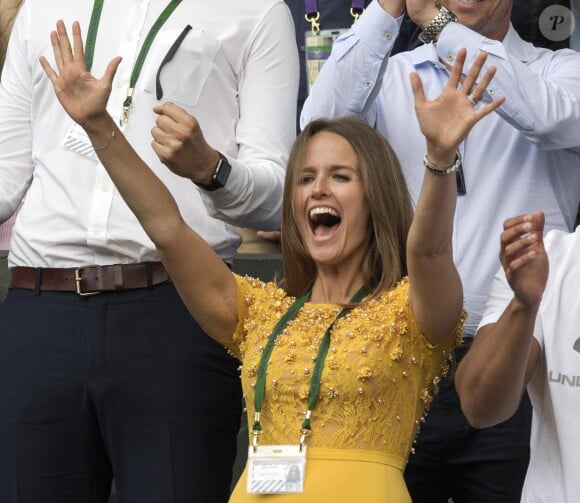 Kim Murray, la femme d'Andy Murray, lors de la finale remportée par l'Ecossais contre Milos Raonic au tournoi de tennis de Wimbledon à Londres, le 10 juillet 2016.
