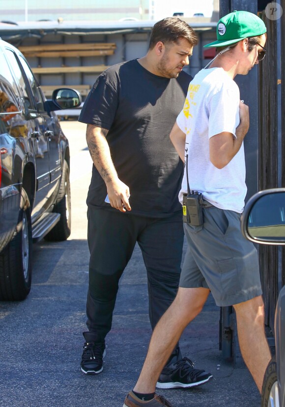Exclusif - Blac Chyna enceinte et son fiancé Rob Kardashian à la sortie d'un studio d'enregistrement à Los Angeles, le 7 juillet 2016