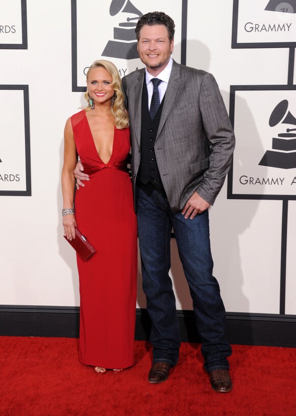 Blake Shelton et sa compagne MIranda Lambert à la 56eme ceremonie des Grammy Awards a Los Angeles le 26 janvier 2014.