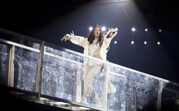 Rihanna en concert dans le cadre de sa tournée "Anti World Tour" au stade Tele2 Arena à Stockholm, le 4 juillet 2016.