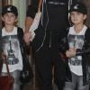 Nelson et Eddy, les jumeaux de Céline Dion quittent l'hôtel Royal Monceau à Paris le 9 juillet 2016.