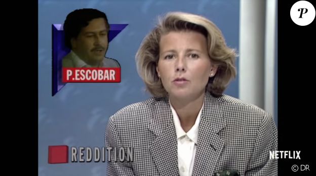 Claire Chazal dans la bande-annonce de la saison 2 de "Narcos", le 2 septembre 2016 sur Netflix.