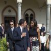Michelle Obama et ses filles Malia et Sasha (Natasha) sont reçues par Matteo Renzi et sa femme Agnese Landini à Santa Maria delle Grazie où elles ont pu admirer "La Cène" le tableau de Léonard de Vinci à Milan le 17 juin 2015