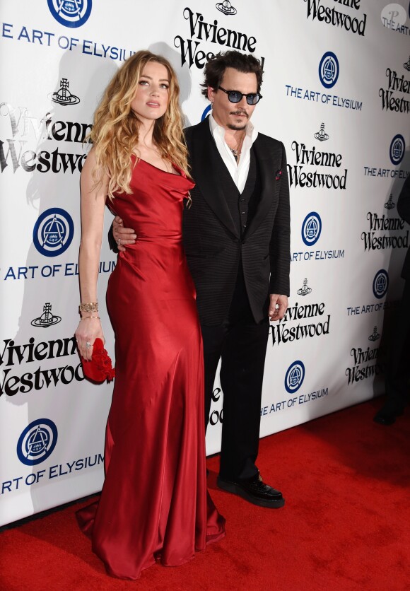 Johnny Depp et sa femme Amber Heard lors du 9 ème Gala Annuel "The Art Of Elysium" à Culver City le 9 janvier 2016.