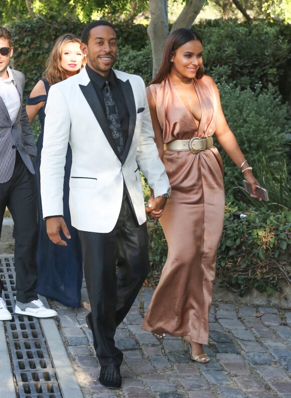 Le rappeur Ludacris et sa femme Eudoxie Mbouguiengue arrivent au mariage de Kevin Hart et de Eniko Parrish à Montecito le 13 aout 2016.