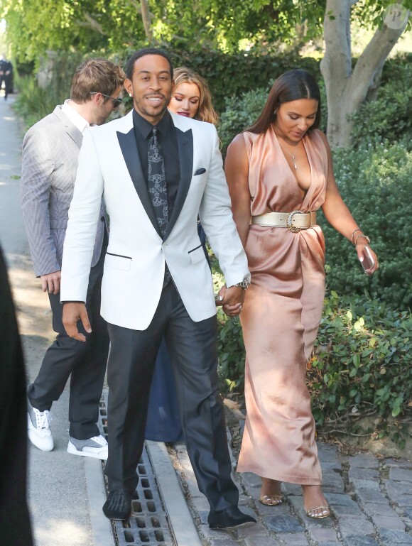 Le rappeur Ludacris et sa femme Eudoxie Mbouguiengue arrivent au mariage de Kevin Hart et de Eniko Parrish à Montecito le 13 aout 2016.