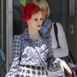 Exclusif - Jessica Chastain, les cheveux rouges, sur un tournage à Montréal le 10 août 2016. Elle tourne une scène du film "The Death and Life of John F. Donovan" de Xavier Dolan. 10/08/2016 - Montréal