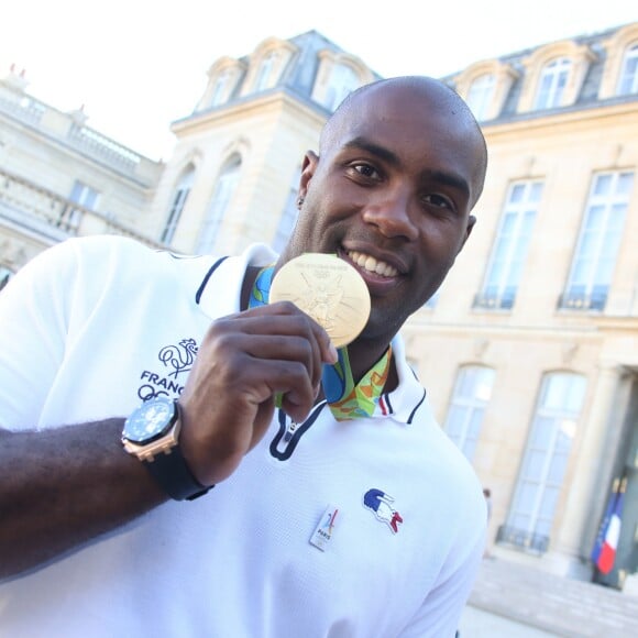 Teddy Riner - Les membres de la délégation olympique arrivent au palais de l'Elysée pour être reçu par le président de la République François Hollande pour une réception à Paris le 23 août 2016. La délégation vient de rentrer des Jeux Olympiques de Rio de Janeiro. © Denis Guignebourg/Bestimage