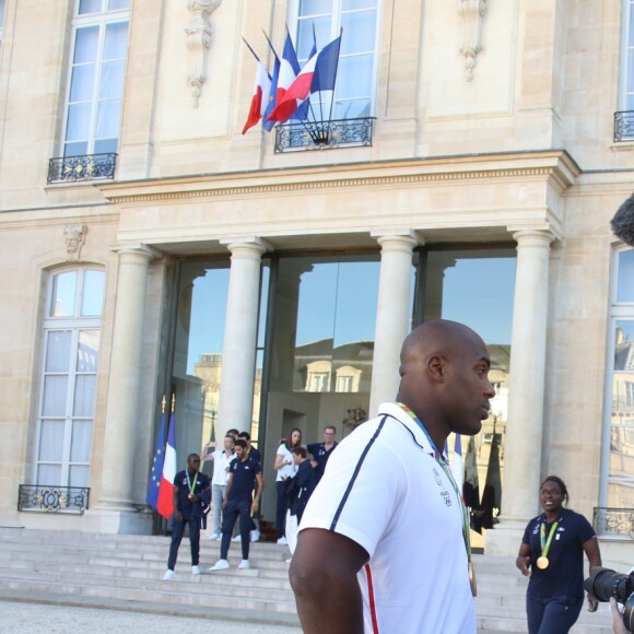 Teddy Riner - Les membres de la délégation olympique arrivent au palais de l'Elysée pour être reçu par le président de la République François Hollande pour une réception à Paris le 23 août 2016. La délégation vient de rentrer des Jeux Olympiques de Rio de Janeiro. © Denis Guignebourg/Bestimage